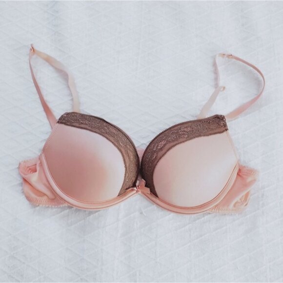 New- AERIE Peach with Taupe "EMMA" Bra- Padded- 34A - Picture 5 of 11